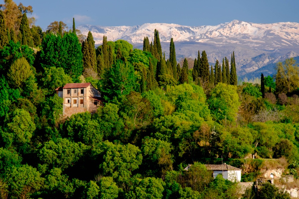 Looking out over the Sierra Nevada mountains in Granada, Spain